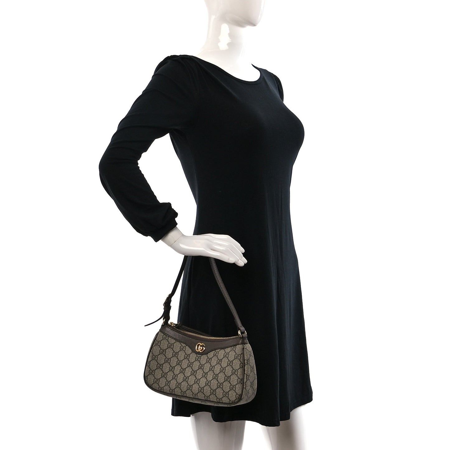 GG Supreme Monogram Textured Dollar Calfskin Small Ophidia Hobo Beige Ebony New Acero