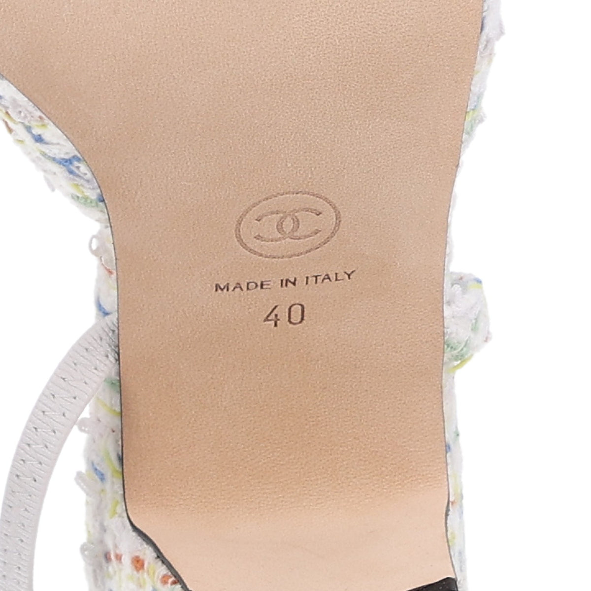 Chanel Tweed Grosgrain Cap Toe CC Slingback Pumps 40 White Multicolor 8 of 11