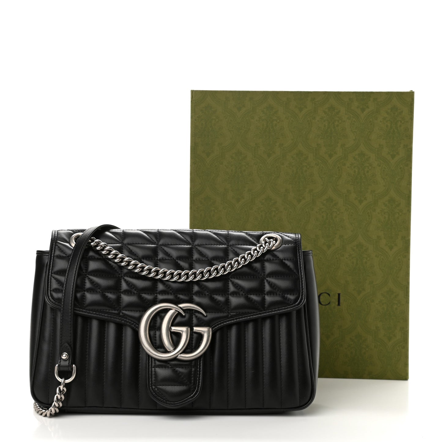 Calfskin Matelasse Aria Medium GG Marmont Shoulder Bag Black