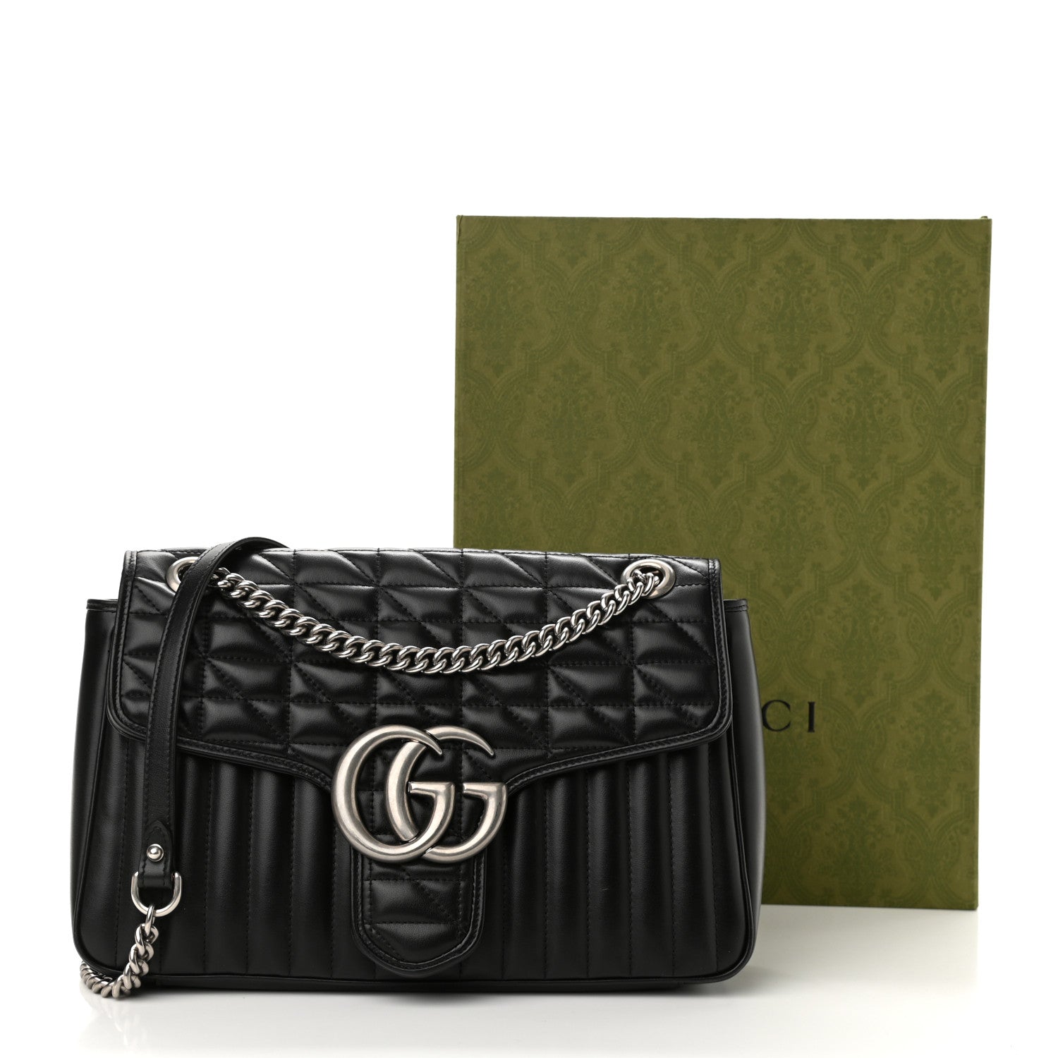Gucci Calfskin Matelasse Aria Medium GG Marmont Shoulder Bag Black 12 of 12