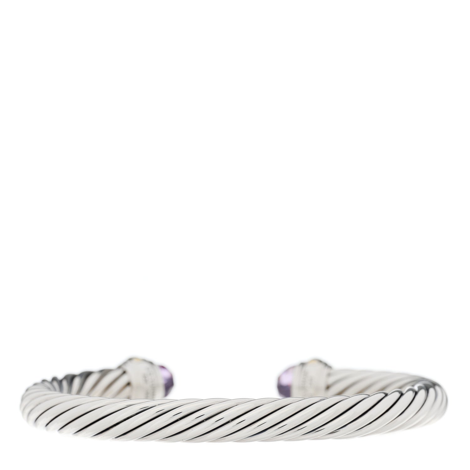 David Yurman Sterling Silver 14K Yellow Gold Amethyst 7mm Cable Classics Bracelet 2 of 4