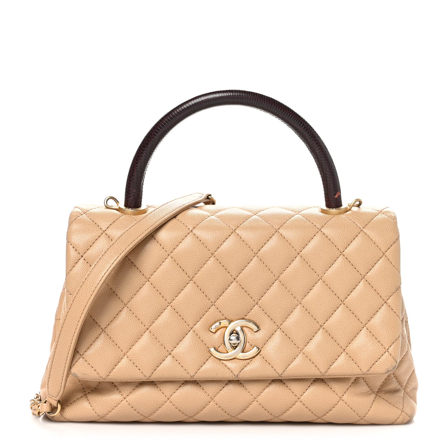Chanel Caviar Lizard Embossed Quilted Small Coco Handle Flap Beige 1 of 16