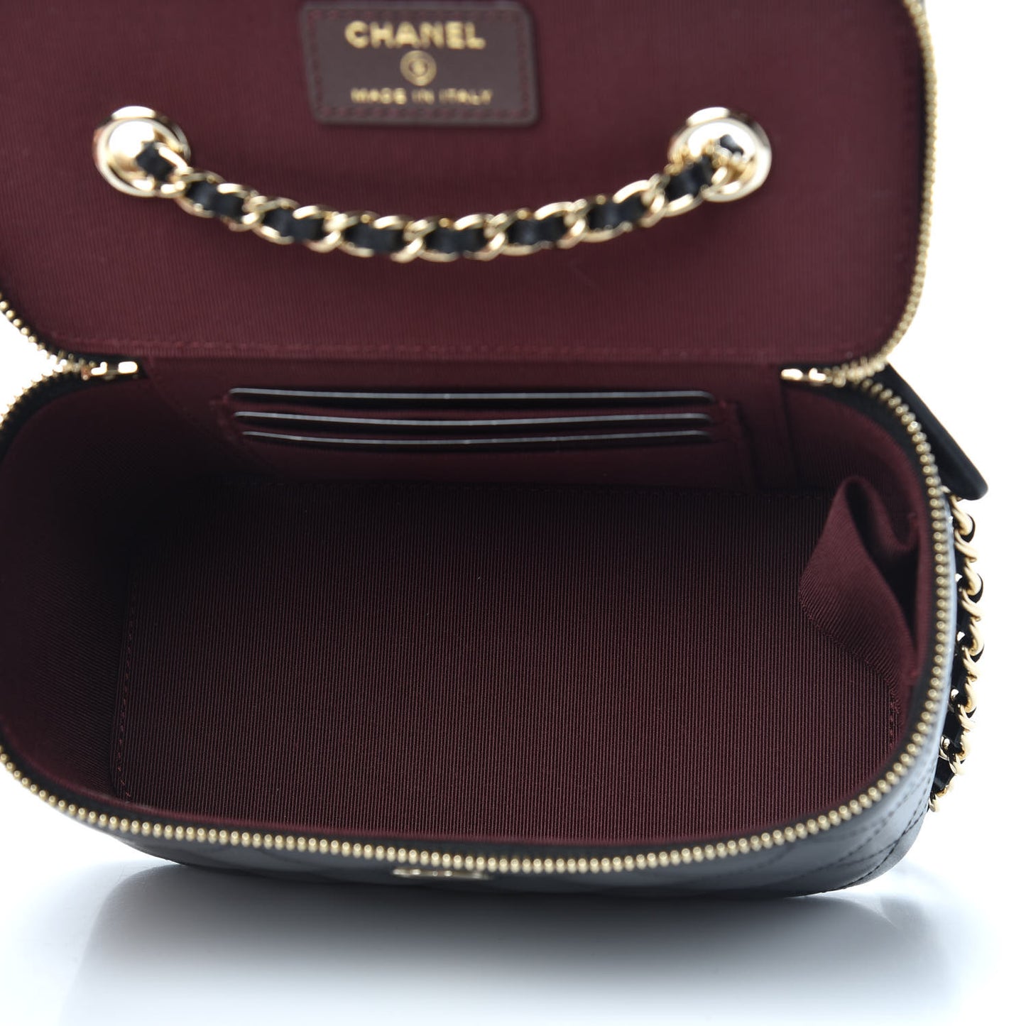 Lambskin Quilted Small Vanity Case With Chain Black