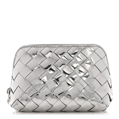 Bottega Veneta Mirror Laminated Nappa Intrecciato Beauty Pouch Silver 1 of 7
