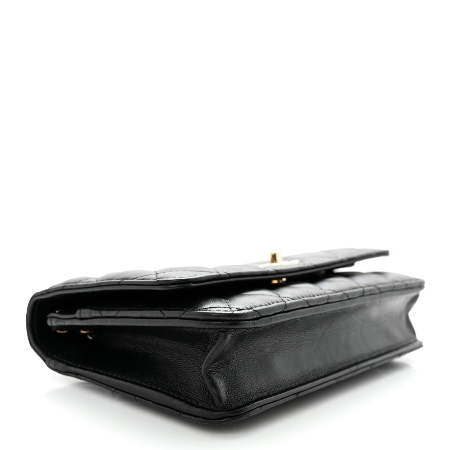 Lambskin Enamel Quilted Pearl Crush Wallet On Chain WOC Black