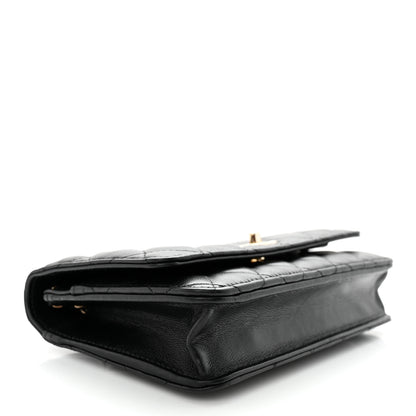 Chanel Lambskin Enamel Quilted Pearl Crush Wallet On Chain WOC Black 4 of 15