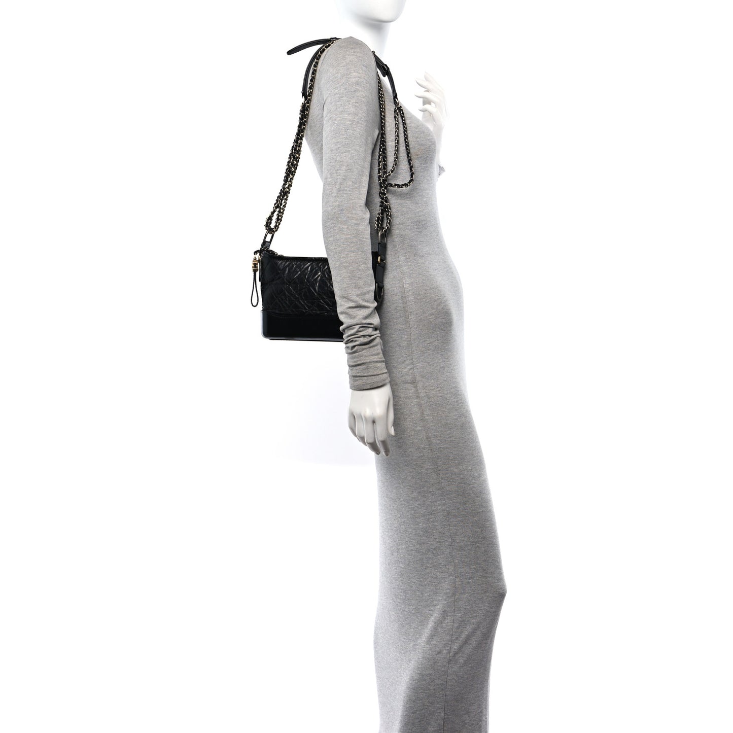 Aged Calfskin Quilted Small Gabrielle Hobo Black