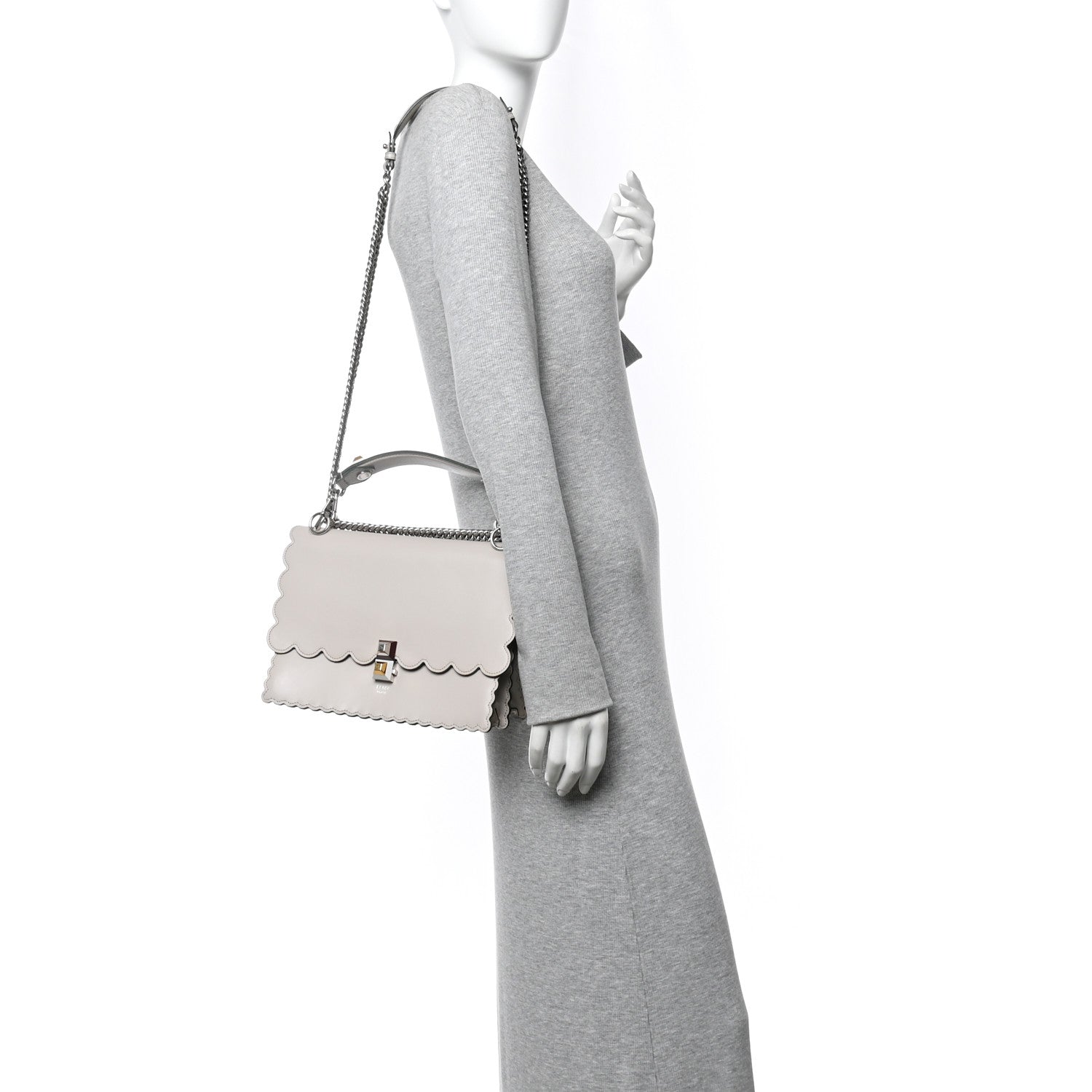Fendi Vitello Liberty Scalloped Studded Kan I Shoulder Bag Grigio Polvere 2 of 13