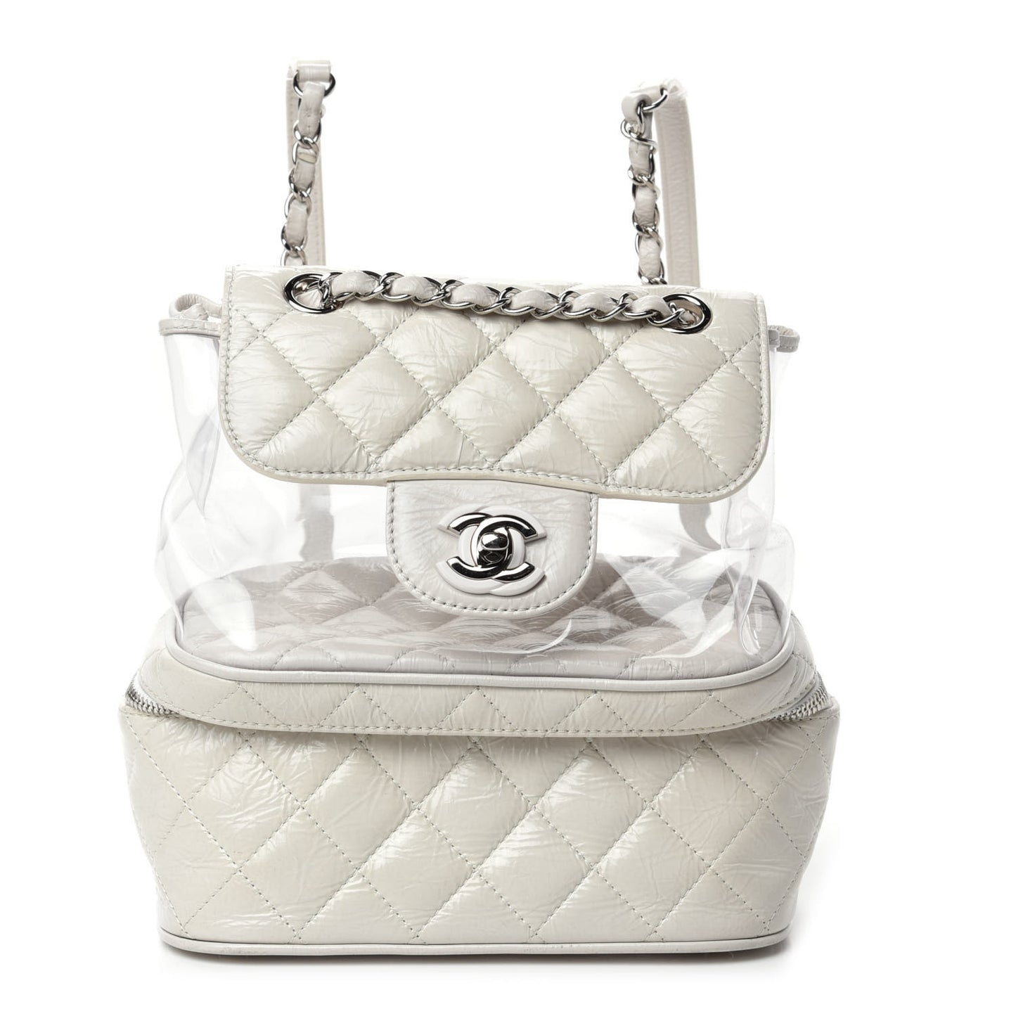 Crumpled Calfskin PVC Quilted Backpack White