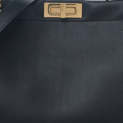 Fendi Vitello Seta Shiny Nappa Scalloped Studded Medium Peekaboo Iconic Satchel Black 9 of 15