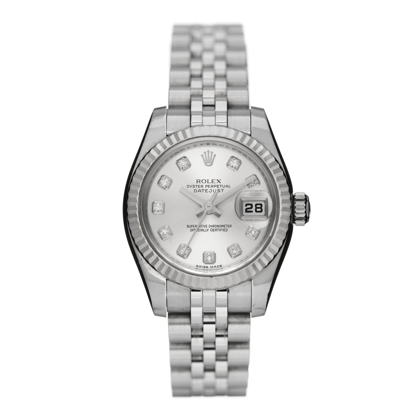 Stainless Steel 18K White Gold Diamond 26mm Oyster Perpetual Datejust Watch Silver 179174