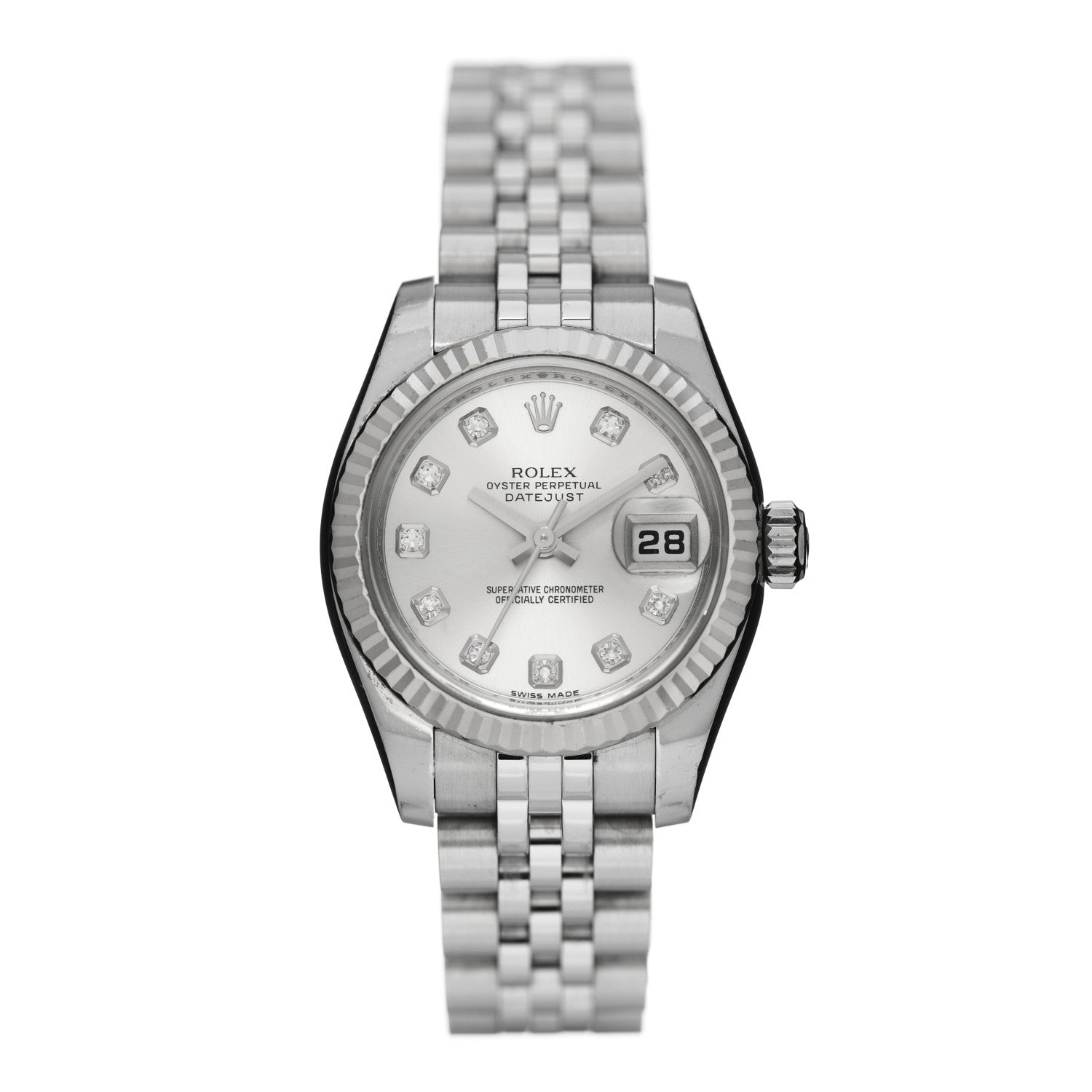 Rolex Stainless Steel 18K White Gold Diamond 26mm Oyster Perpetual Datejust Watch Silver 179174 1 of 5