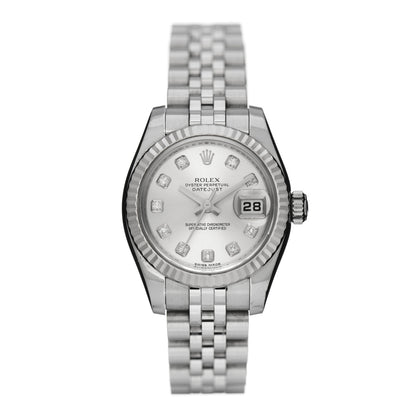 Rolex Stainless Steel 18K White Gold Diamond 26mm Oyster Perpetual Datejust Watch Silver 179174 1 of 5