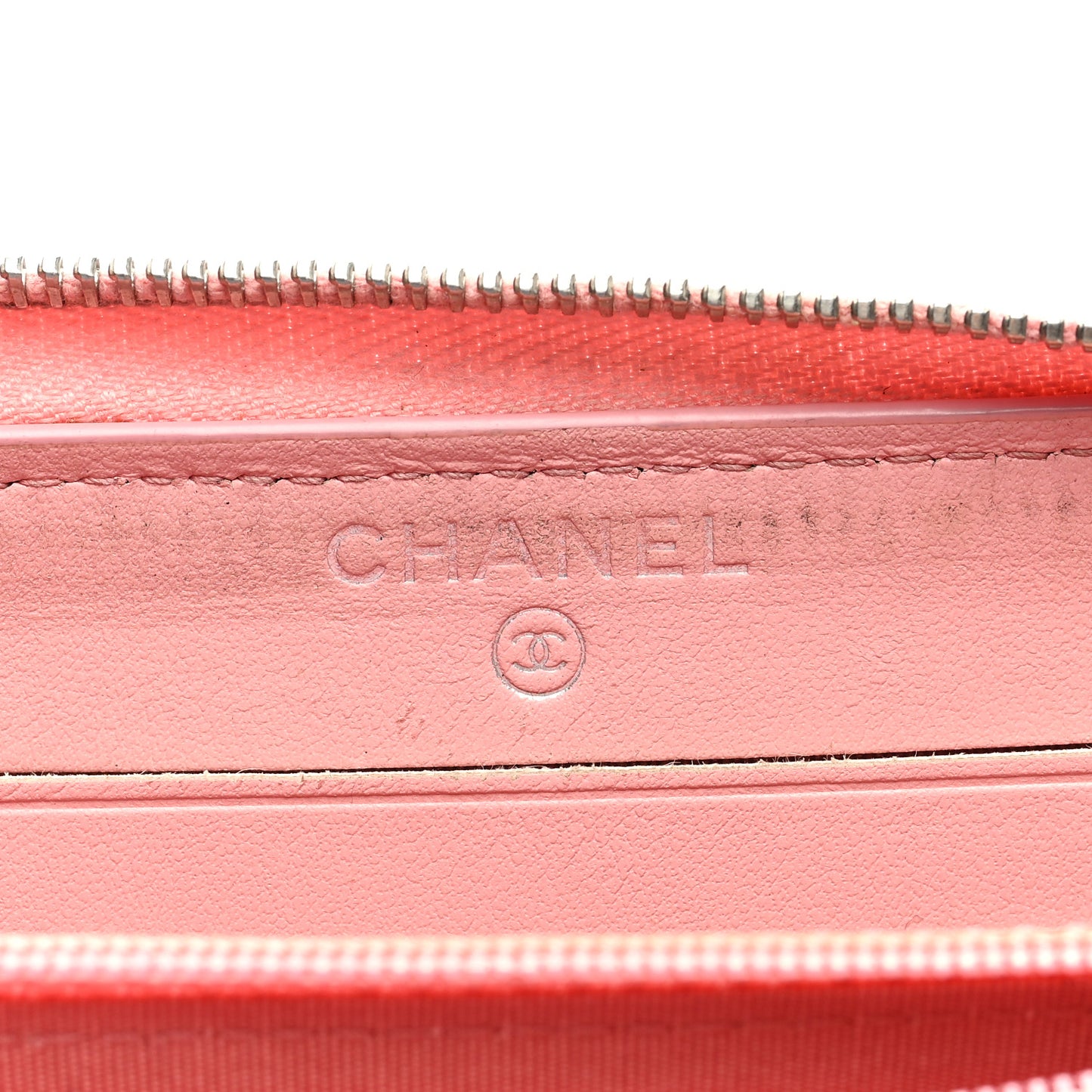 Caviar Quilted Medium Stripe Filigree Zip Around Wallet Pink White