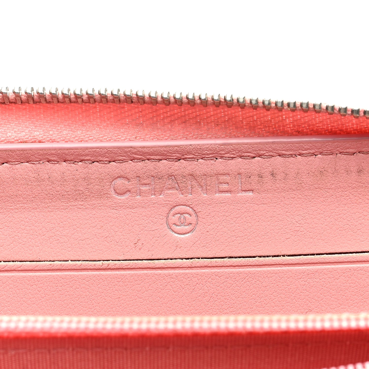Chanel Caviar Quilted Medium Stripe Filigree Zip Around Wallet Pink White 6 of 8