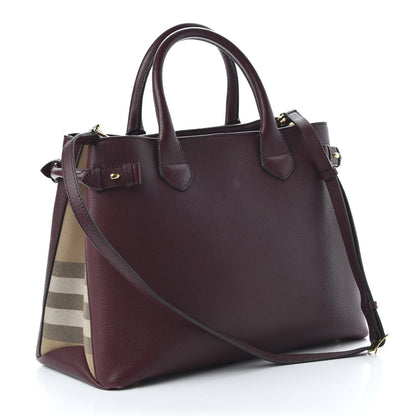 Burberry Grainy Calfskin House Check Medium Banner Tote Mahogany Red 2 of 8