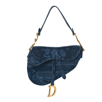 Christian Dior Denim Flowers Embroidered Saddle Bag Blue 1 of 9