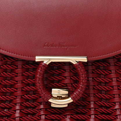 Salvatore Ferragamo Calfskin Woven Margot Top Handle Satchel Carmine 7 of 9