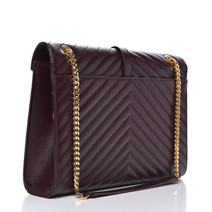 Saint Laurent Grain De Poudre Matelasse Chevron Large Monogram Satchel Rouge Legion 3 of 12