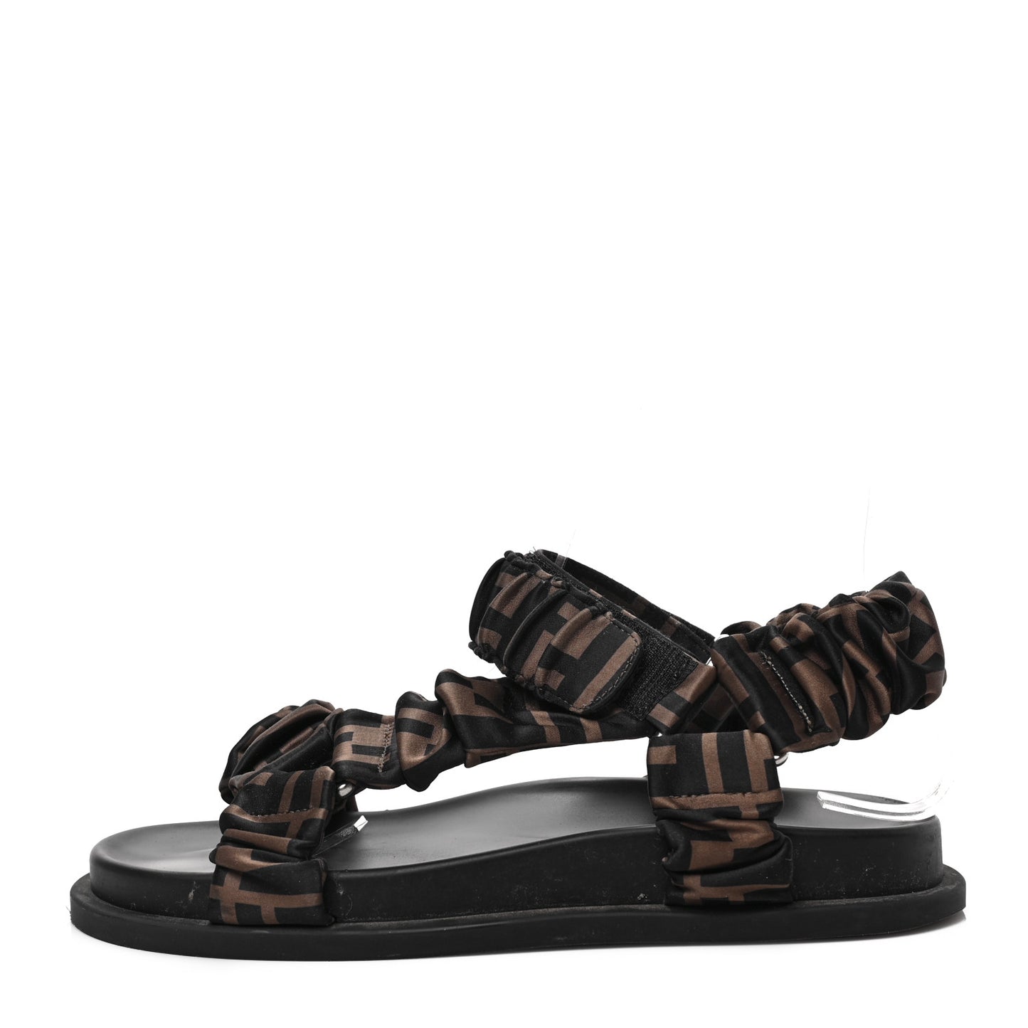 Satin FF Ruched Sandals 36 Tobacco Black