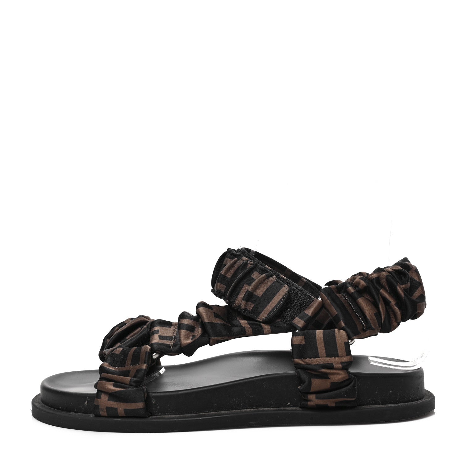 Fendi Satin FF Ruched Sandals 36 Tobacco Black 1 of 8