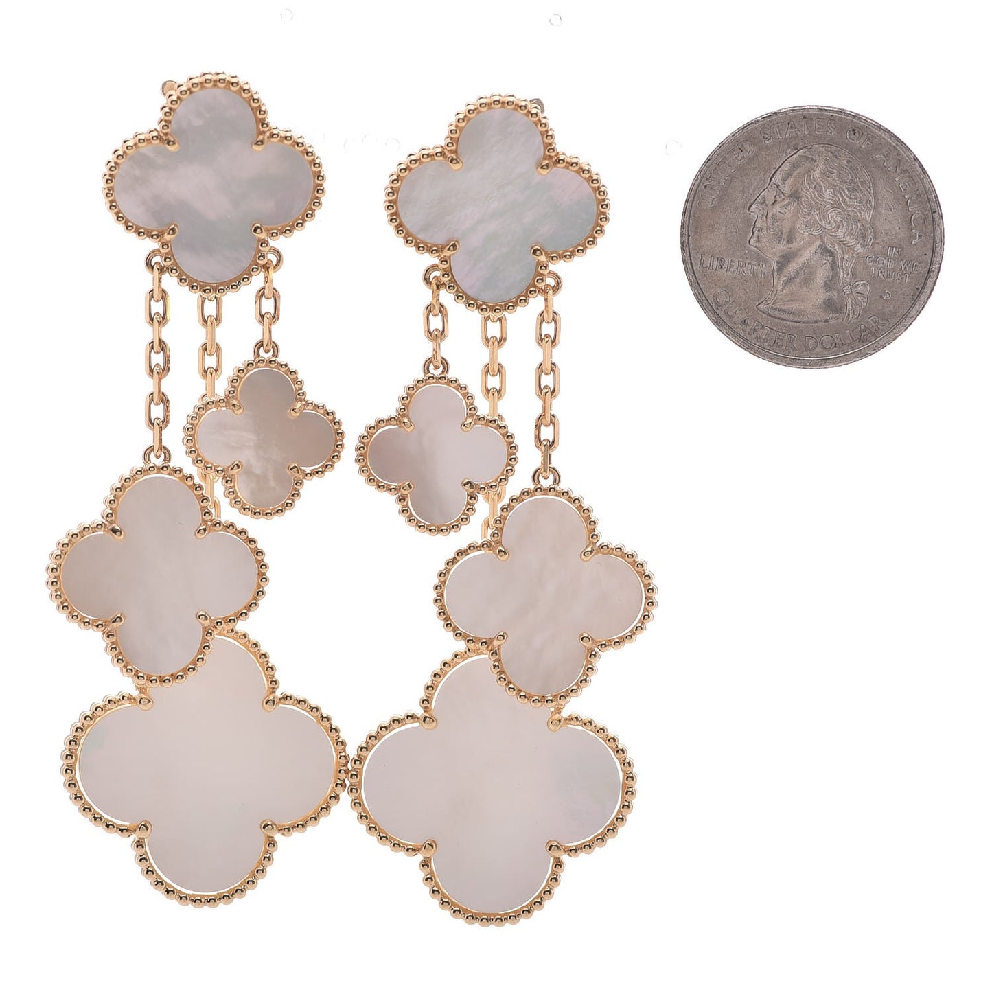 18K Yellow Gold Mother of Pearl Magic Alhambra 4 Motif Earrings