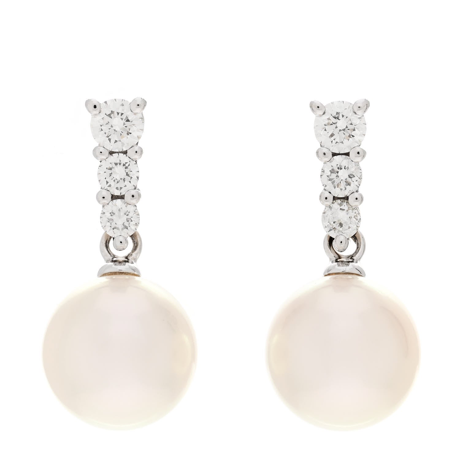 Mikimoto 18K White Gold Diamond Akoya Pearl 8mm Morning Dew Earrings 1 of 7