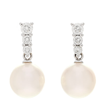 Mikimoto 18K White Gold Diamond Akoya Pearl 8mm Morning Dew Earrings 1 of 7