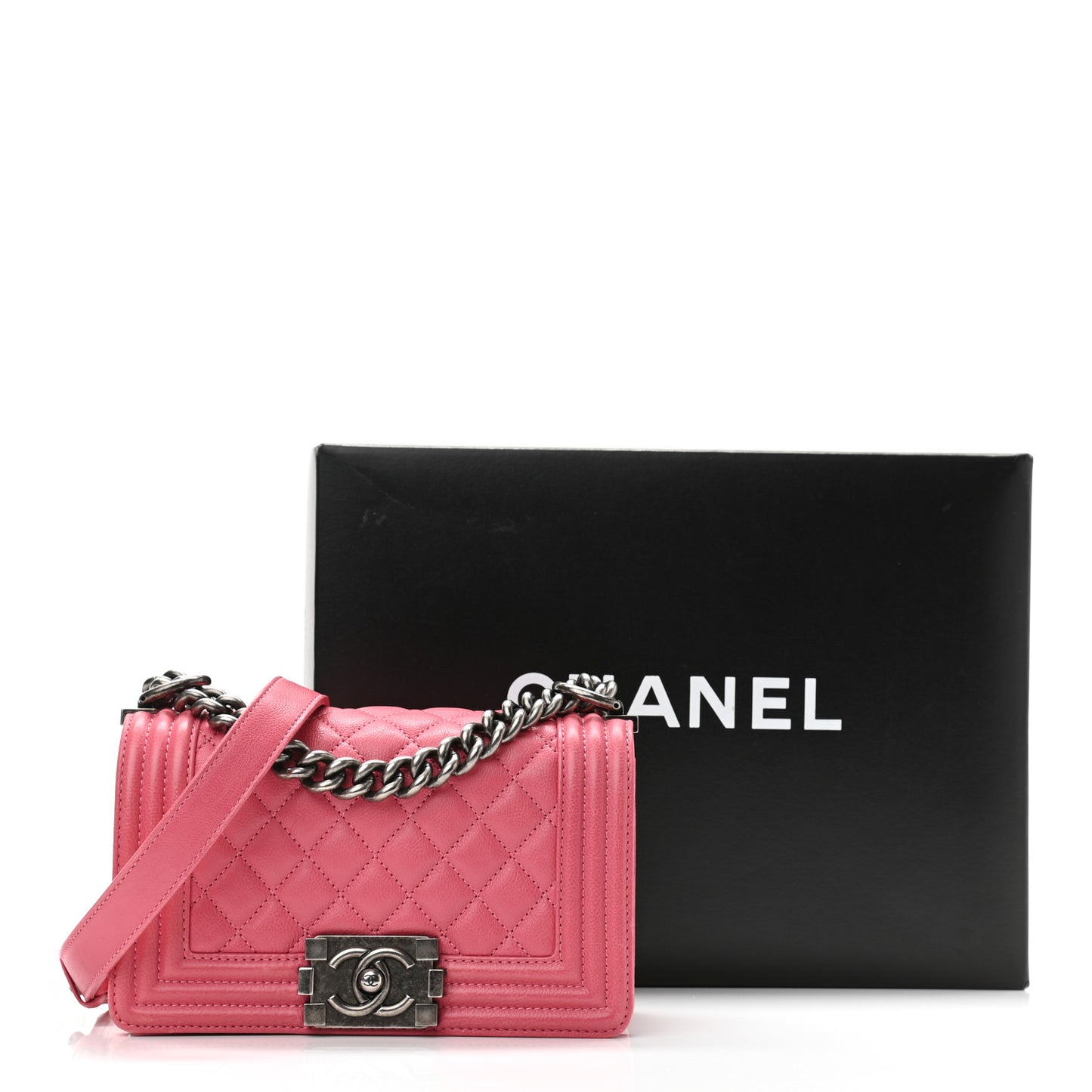 Lambskin Quilted Small Boy Flap Dark Pink