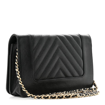 Chanel Caviar Chevron Quilted Vintage Mademoiselle Wallet On Chain WOC Black 3 of 13