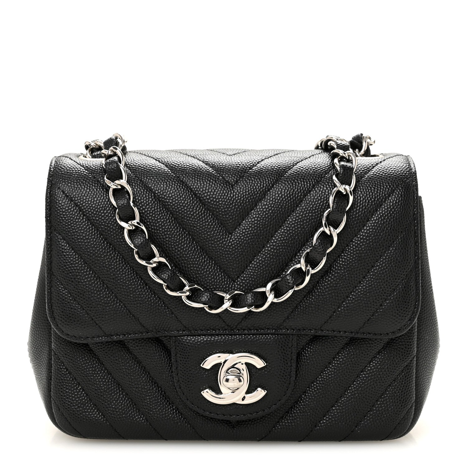 Chanel Caviar Chevron Quilted Mini Square Flap Black 1 of 11