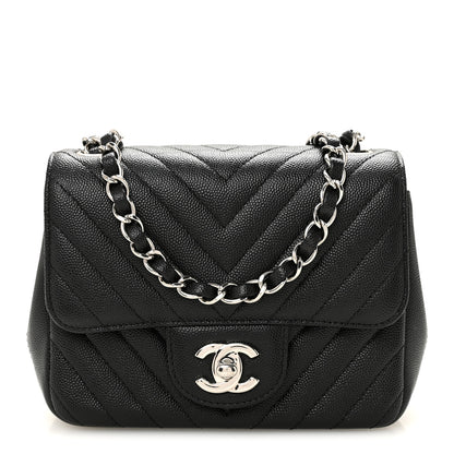 Chanel Caviar Chevron Quilted Mini Square Flap Black 1 of 11