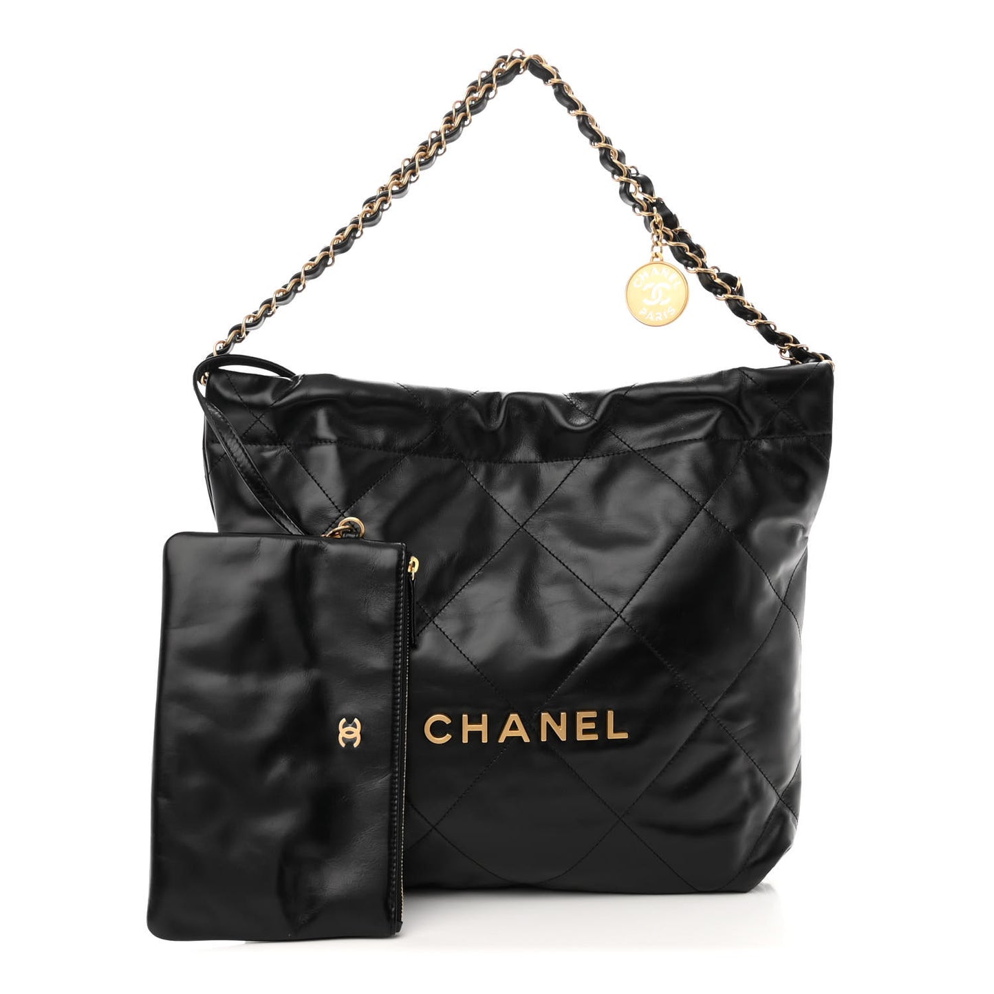 Shiny Calfskin Quilted Small Chanel 22 Black