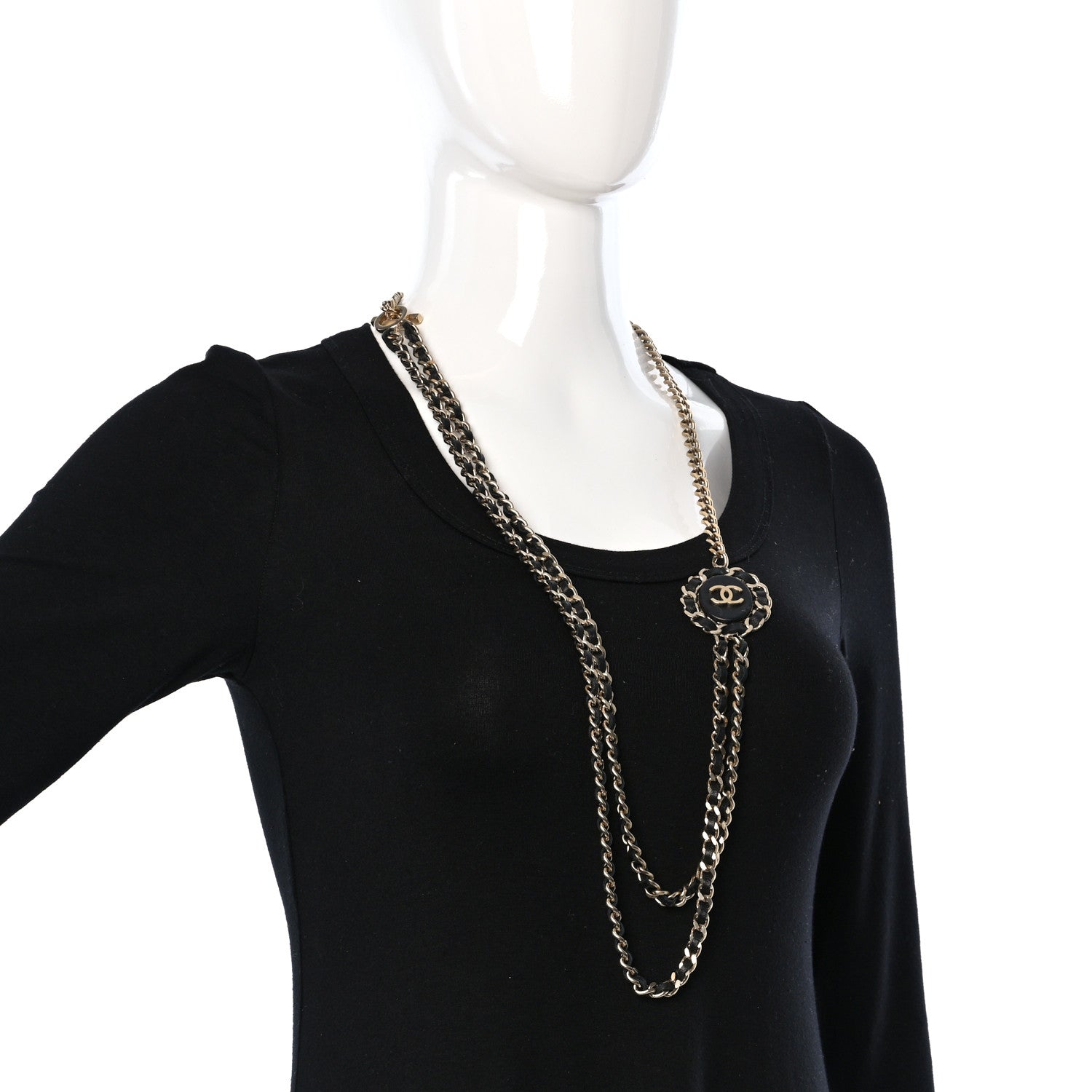 Chanel Lambskin CC Long Chain Necklace Black Gold 3 of 5
