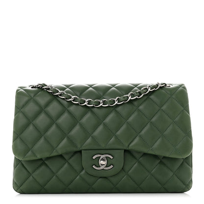 Chanel Lambskin Quilted Jumbo Double Flap Green 1 of 9