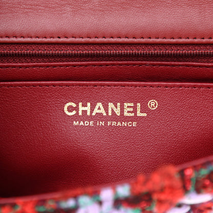 Chanel Tweed Quilted Mini Rectangular Flap Red Purple Green 6 of 10