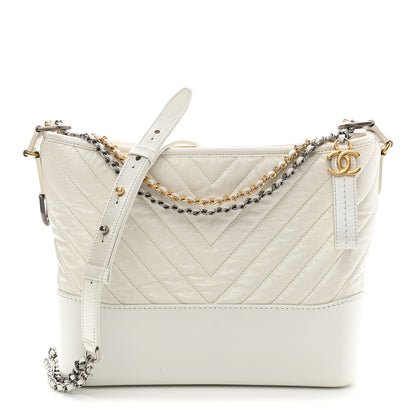 Chanel Aged Calfskin Chevron Quilted Medium Gabrielle Hobo White 1 of 10