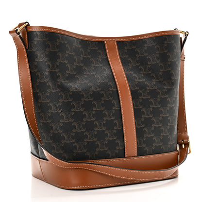 Celine Triomphe Canvas Calfskin Medium Bucket Bag Tan 3 of 11