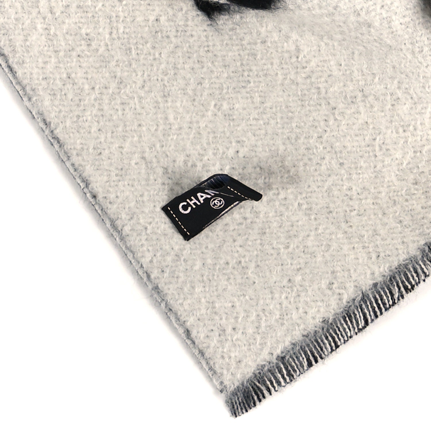 Chanel Cashmere CC Fringe Stole Black White 3 of 3