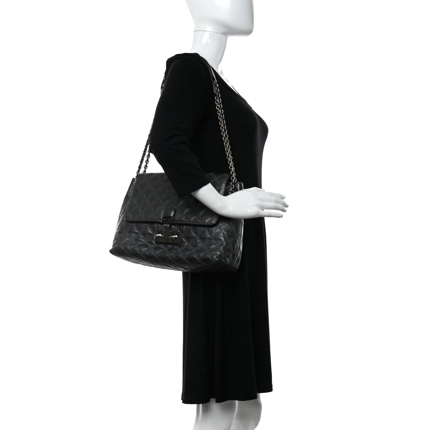 Marc Jacobs Lacquered Lambskin Baroque The XL Single Flap Pearl Anthracite 2 of 16