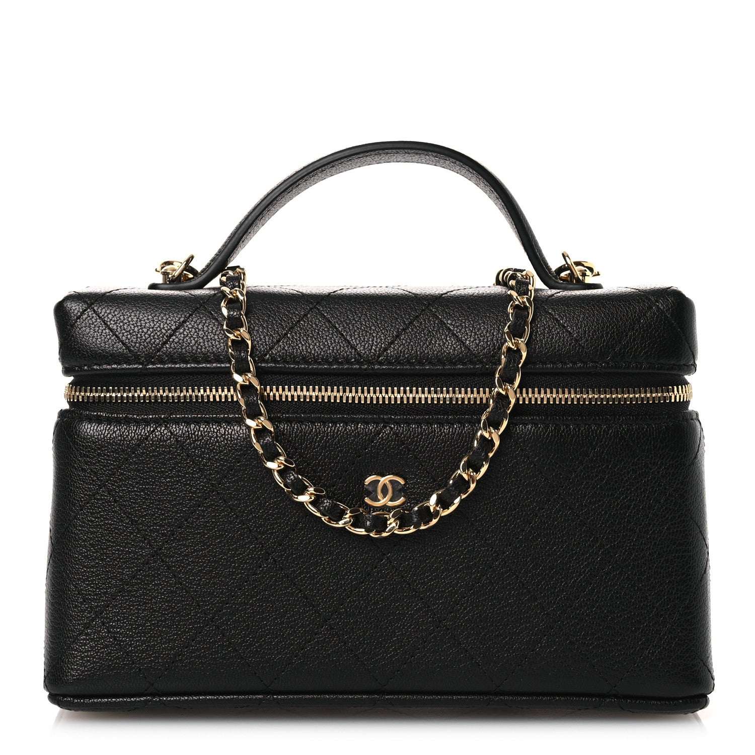 Chanel Goatskin Stitched Top Handle Slim Vanity With Chain Black 1 of 11