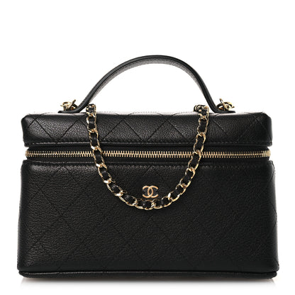 Chanel Goatskin Stitched Top Handle Slim Vanity With Chain Black 1 of 11