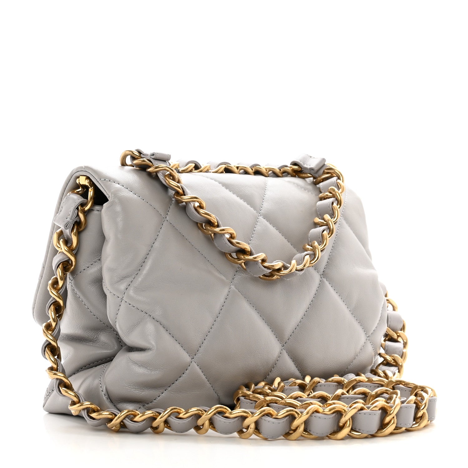 Chanel Lambskin Quilted Chain Top Handle Flap Light Grey 3 of 10