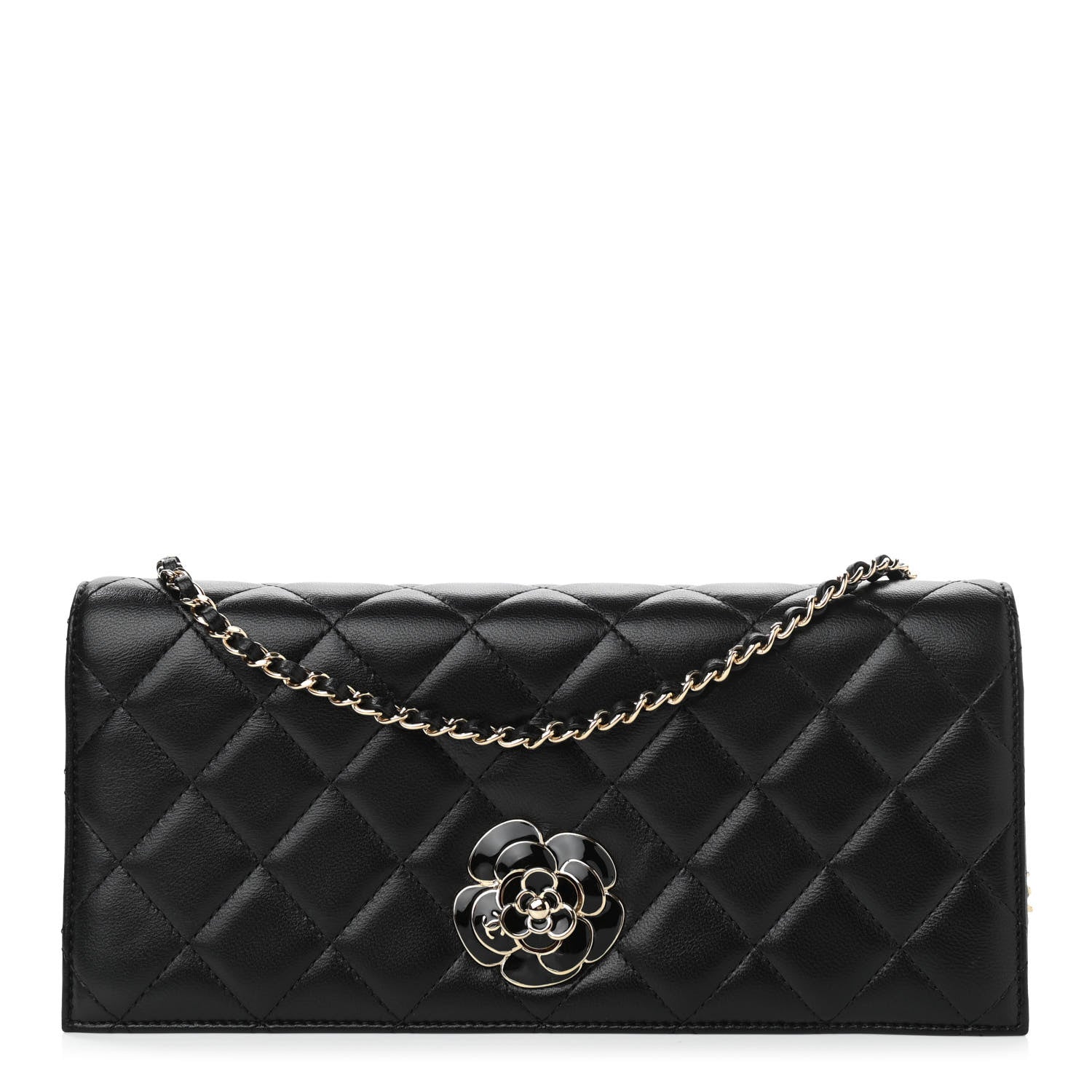 Chanel Lambskin Enamel Camellia Clutch With Chain Black 1 of 11