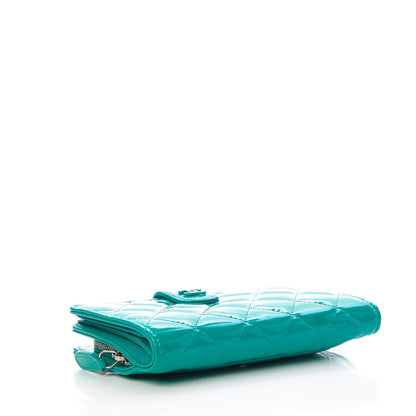 Chanel Patent Quilted Zip Pocket Wallet Turquoise 4 of 28
