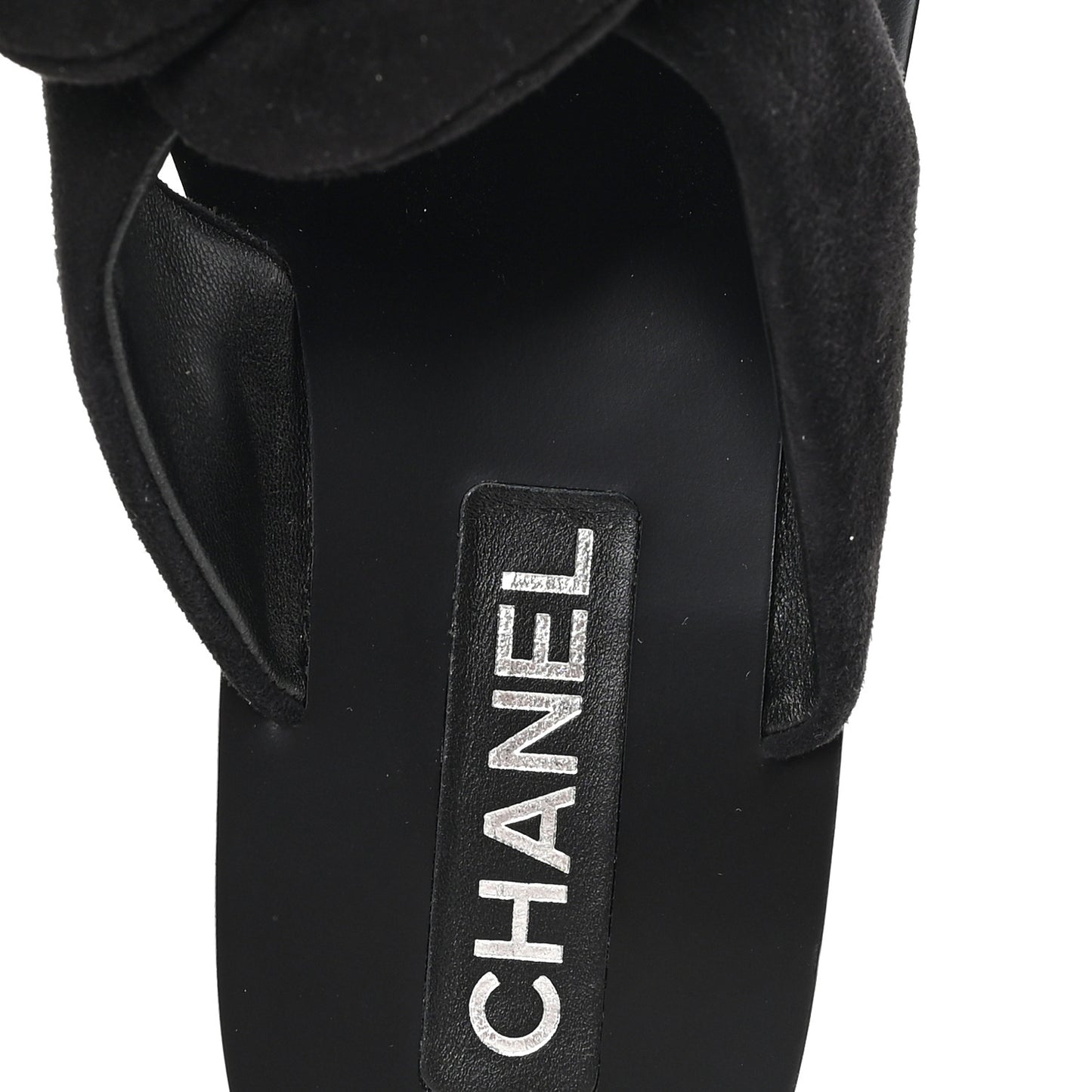 Suede Kidskin Pearl Camellia Thong Sandals 38.5 Black