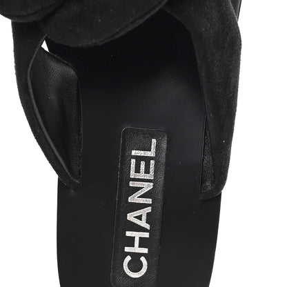 Chanel Suede Kidskin Pearl Camellia Thong Sandals 38.5 Black 8 of 10