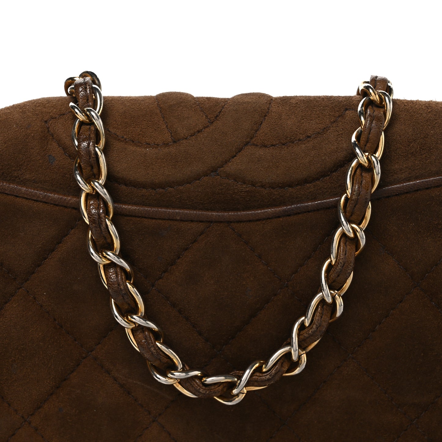 Suede Quilted CC Shoulder Bag Brown