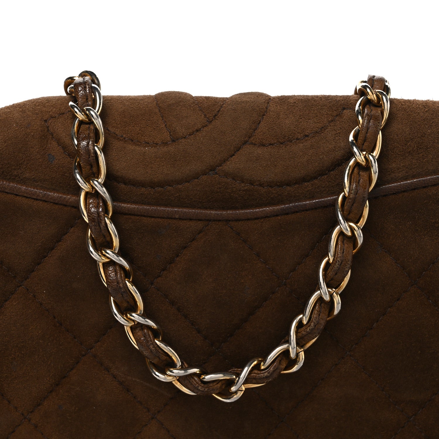Chanel Suede Quilted CC Shoulder Bag Brown 8 of 11