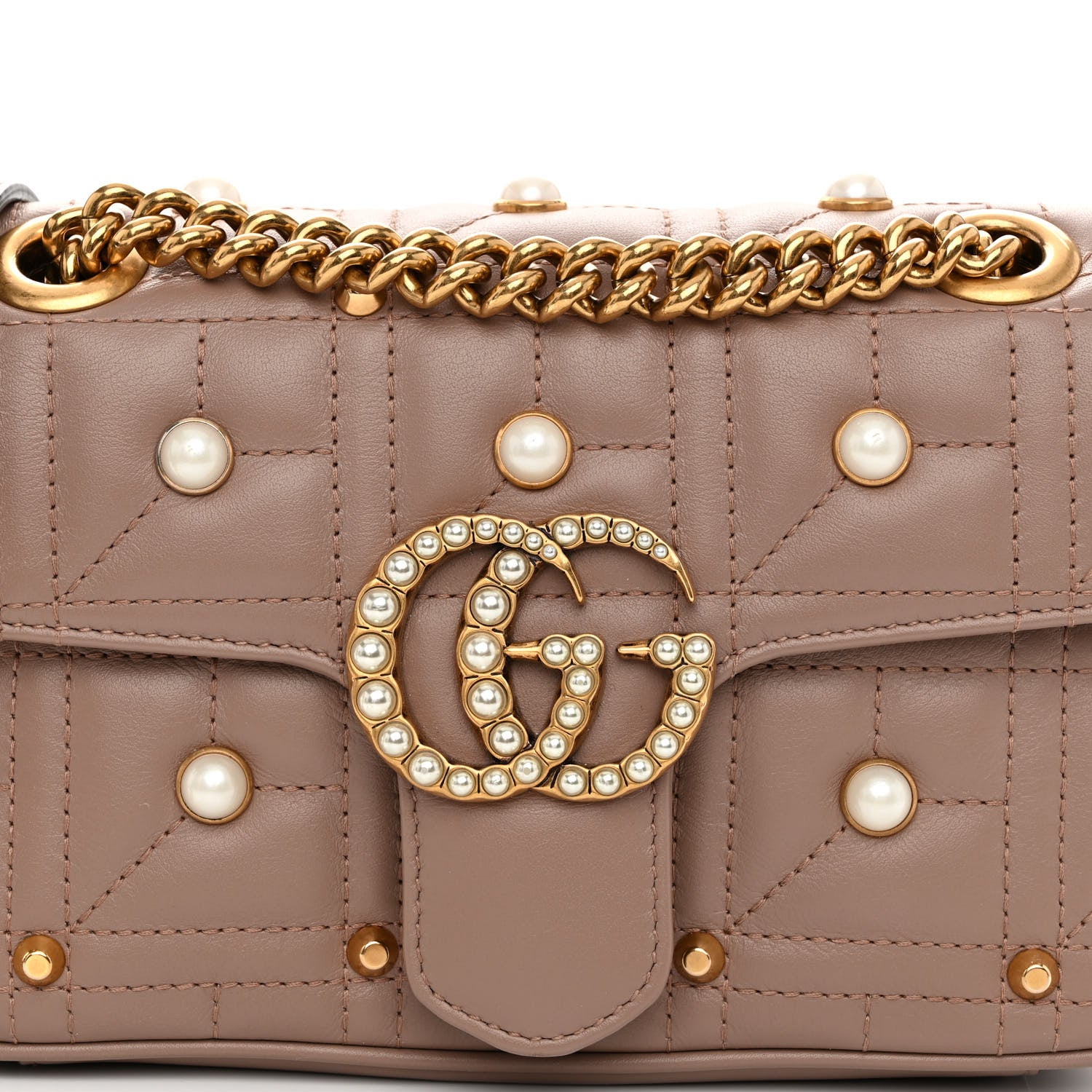 Gucci Calfskin Matelasse Studded Mini Pearly GG Marmont Shoulder Bag Porcelain Rose 8 of 10